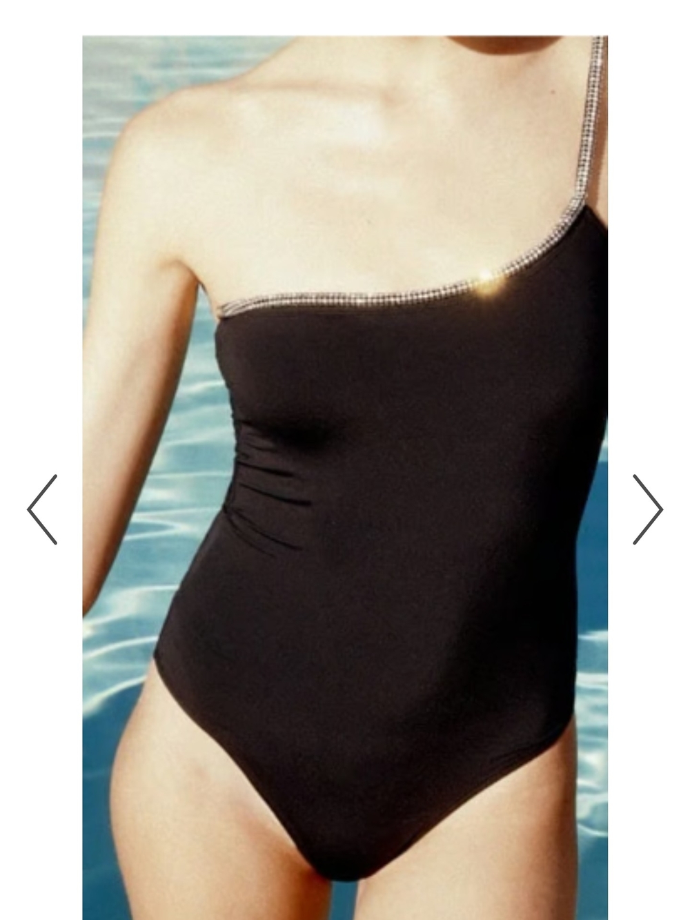Zara Black One-Shoulder One-Piece Swimsuit with Beaded Strap
